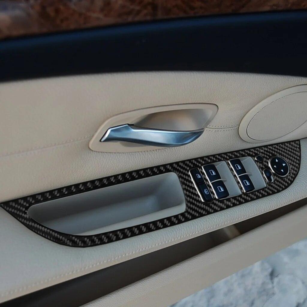 For BMW E60 Car Window Lift Trim Switch Sticker Carbon Fiber Decals Trim 2004 2005 2006 2007 2008 2009 2010 Accessories