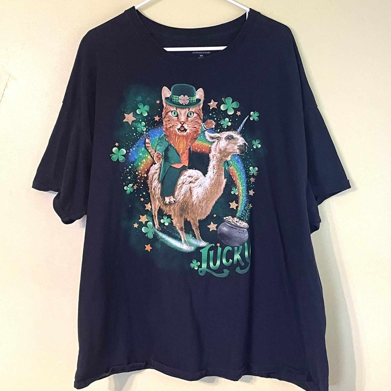 St Patricks Day Mens 3XL T Shirt Leprechaun Cat Llama Unicorn Lucky Rainbow XXXL Unisex T-Shirt XXL