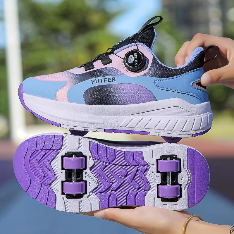Chaussures de Défilé pour Filles Été Nouveaux Patins à Roulettes Respirants en Maille pour Enfants Enfants Moyens et Grands Patins à Quatre Roues pour Filles 37 white