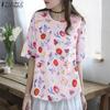ZANZEA Women Casual Round Neck Summer Half Sleeve Floral Blouse