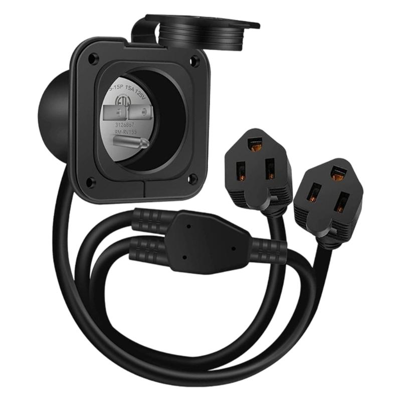 Heavy Duty Outdoor Electrical Extension Cord with Weatherproof US Plugs Strong Nylon Extension Cable for Camping