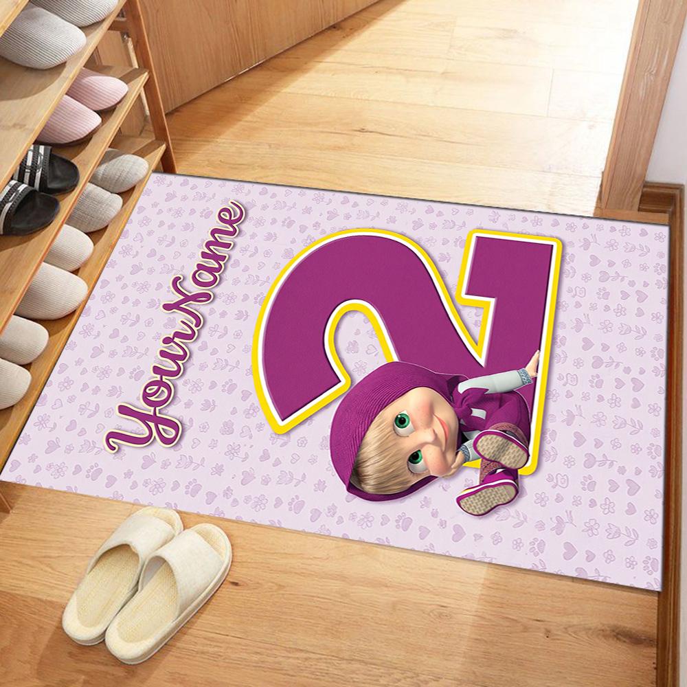 Masha Bear Customize Text Floor Mat Perfect for Outdoor Game Room Entryway Study room Anti-slip Rug Office home decor Spiritual Gift