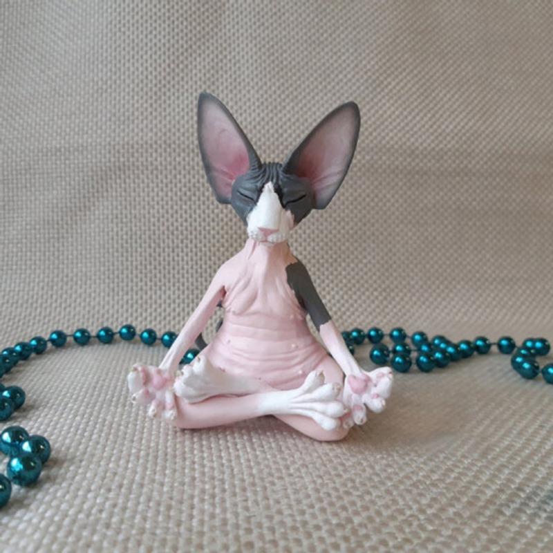 Hairless Cat Meditation and Practice Resin Ornaments Simulated Cat Courtyard Design Home Decoration and Renovation