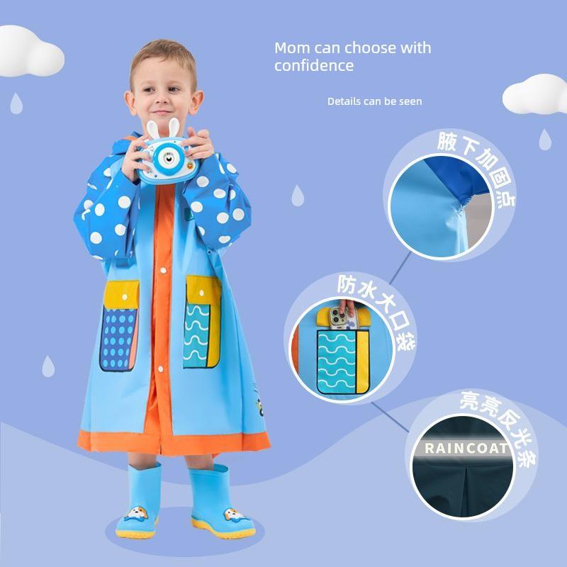Children's Raincoat, Full-Body Waterproof, Double Brim, Outdoor Use with Backpack Space, Suitable for Boys and Girls, Specifically Designed for