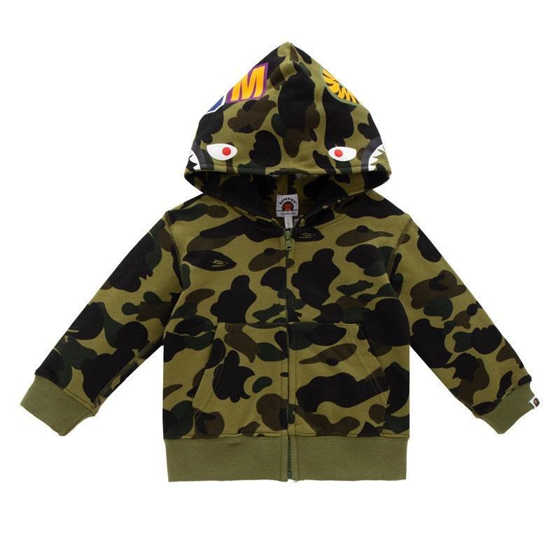 2024 Shark Head 3D Print Hoodie for Men & Kids - Camouflage Zip-Up Sweatshirt