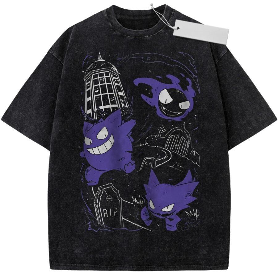 Unisex Washed Black Vintage Tshirt Pokemon Mewtwo Psychic Power Highquality Fabric for Home Leisure Travel Shopping