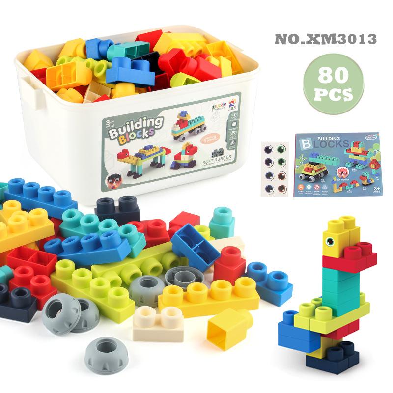 

Children S 80Pcs Large Particle Soft Rubber Building Block Assembly Diy Toy Educational Science And Education Building Block Storage Box Set 1243.4g