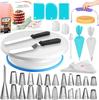 64-teiliges Kuchen-Dekorationszubehör-Set, Spritztüllen aus Edelstahl, Spritzbeutel aus TPU, Sahnespachtel, Backwerkzeuge, Drehteller für Kuchenständer