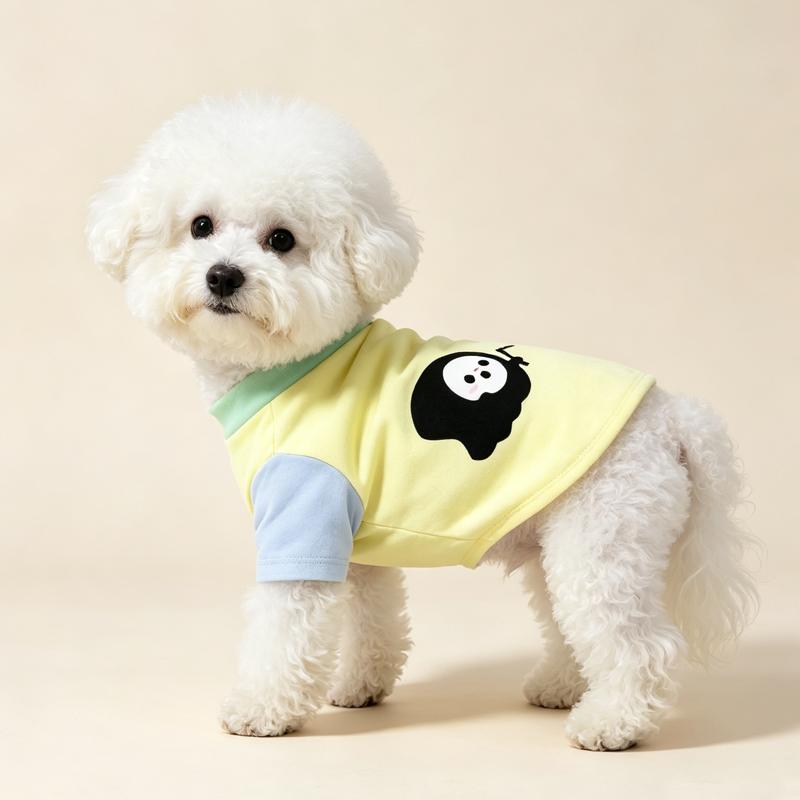 Halloween Cute Ghost Print Pet T‑Shirt Cats & Dogs Soft Cotton Clothes Outfit For Bichon French Bulldog Holiday Party Costume