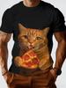 3D Summer New Pizza Orange Cat Short-Sleeved Digital Print Design T-Shirt Elements Trendy Men'S Casual Fashion Top