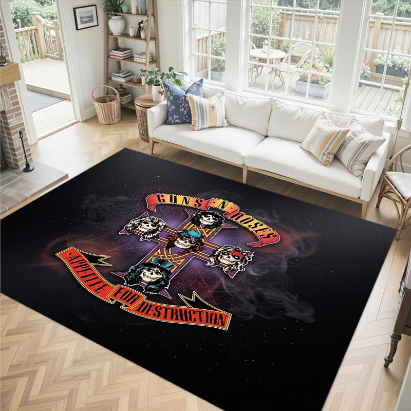 Guns N’ Roses Design Crystal Velvet Carpet Cozy Non?Slip Printed Rug For Bedroom Living Room Entrance