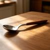 Kaffeskje i rustfritt stål med håndtak i trestruktur, Liten røreskje, Rustikk teskje for dessert og iskrem, Kjøkkenverktøy