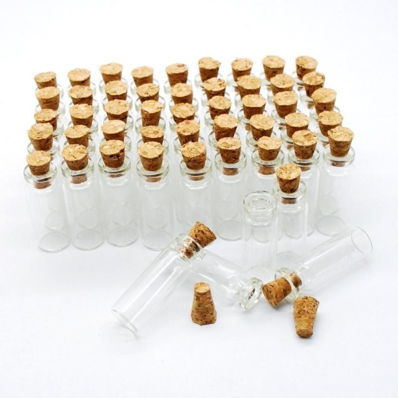 10pcs 1mL Mini Small Tiny Clear Cork Stopper Glass Bottles