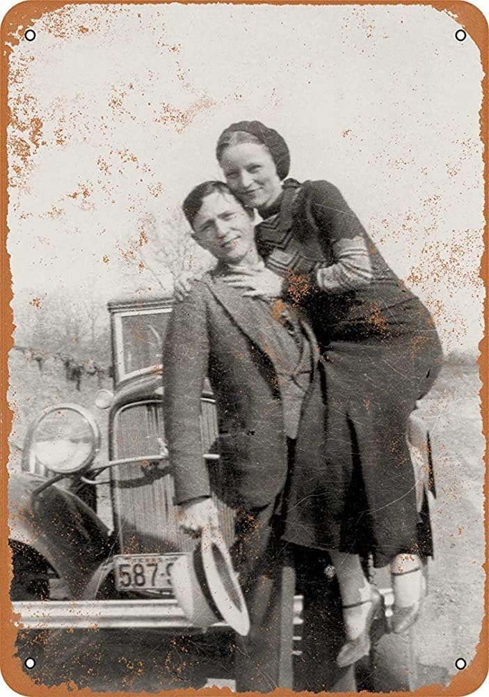 Happy Bonnie and Clyde Portrait Vintage Metal Sign esaluminum 20x30cm(7.8x11.8inch)