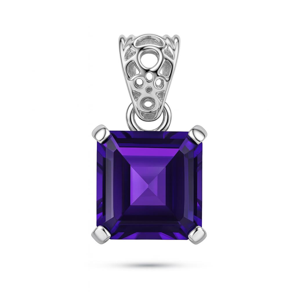 CERTIFIED Natural Purple Amethyst 24 Ct 925 Sterling Silver Gems Square Pendant AI-20-NS
