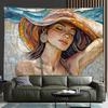 Summer Vacation Girl Digital Printing Polyester Wall Hanging Tapestry Decorative Living Room Bedrooms Office Background Gift