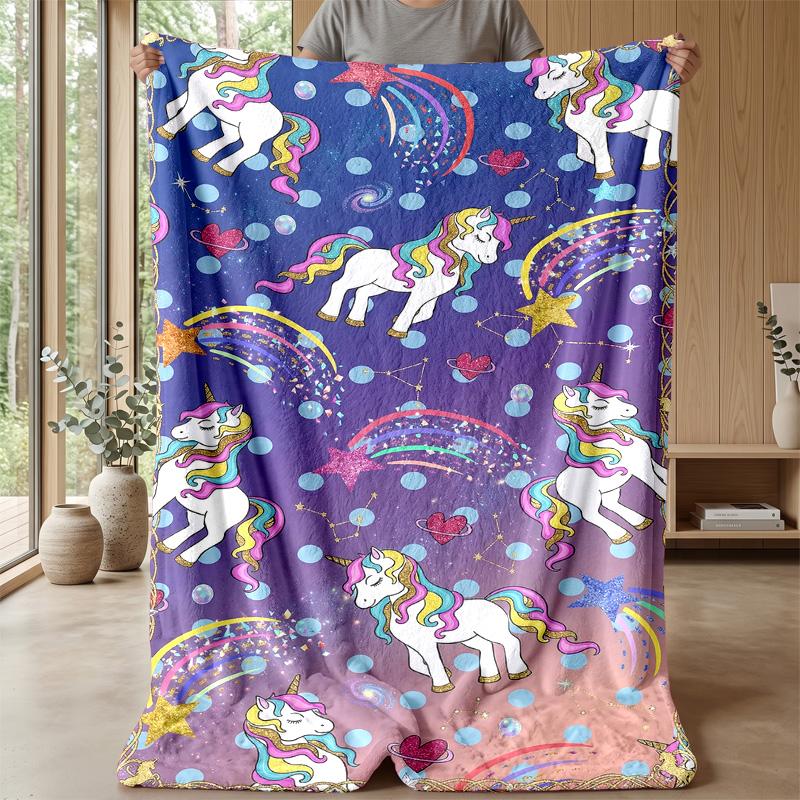 Fantasy Unicorn Scene Theme Blanket Lightweight Warm Flannel Blanket Decorative Throw Blanket for Home Decoration
