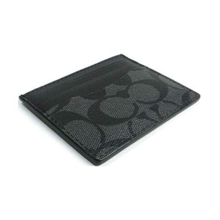 COACH Card Case Coated Canvas Card Holder Men's Gray Black 58110-CQBK