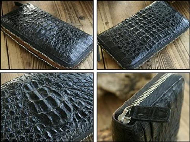 Crocodile leather round zipper long wallet Black [GODANE] men's SPCW-8005CP (Black)