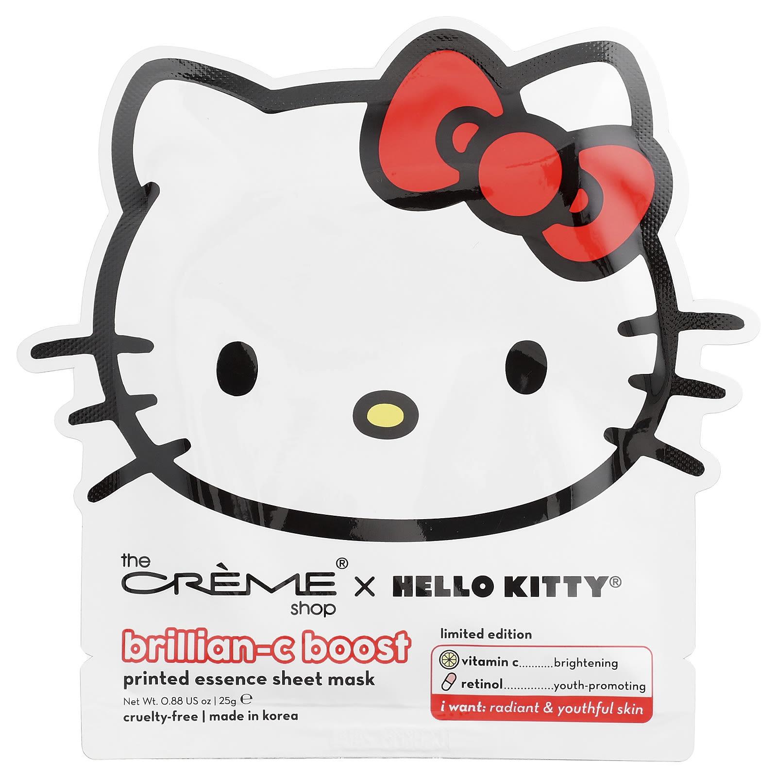 

The Creme Shop, Hello Kitty®, Brilliant-C Boost, Друкована есенція, Тканинна маска для обличчя, 1 аркуш, 25 г (0.88 унції)