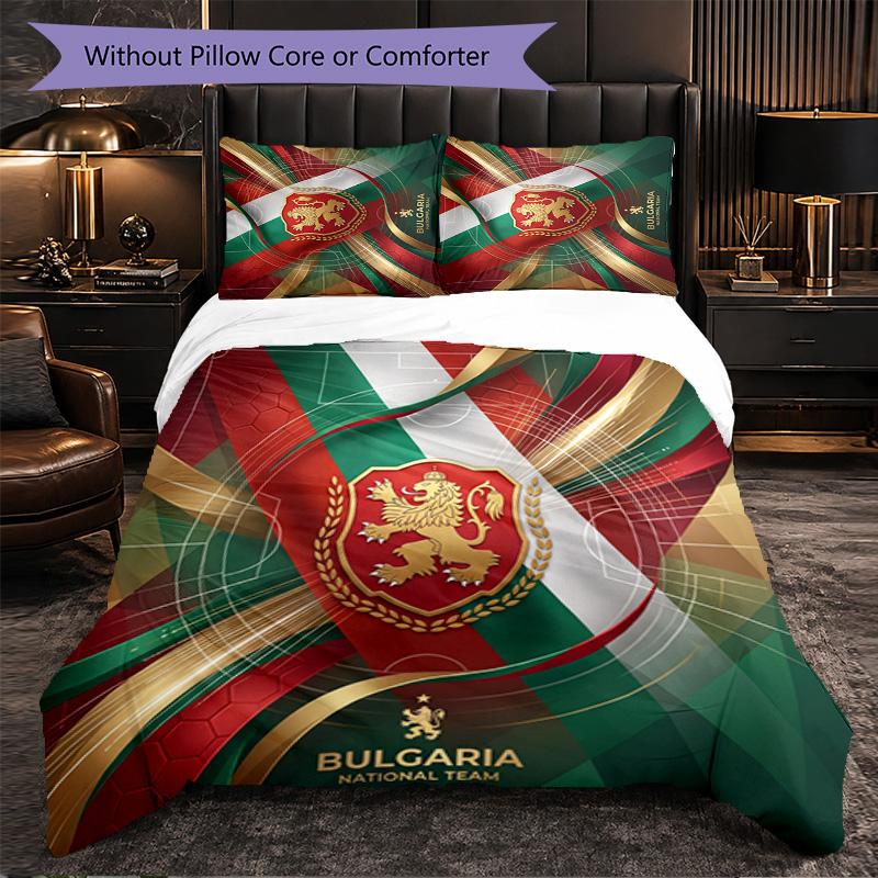 Hungary Football Pattern 3 Pieces Bedding Set Soft Microfiber Duvet Cover with Pillow Cases for Bedroom