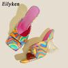 Eilyken Camouflage Transparent Strange High Heels Woman Slippers Sandals Square Toe Mules Lady Pumps Slides Size 35-42