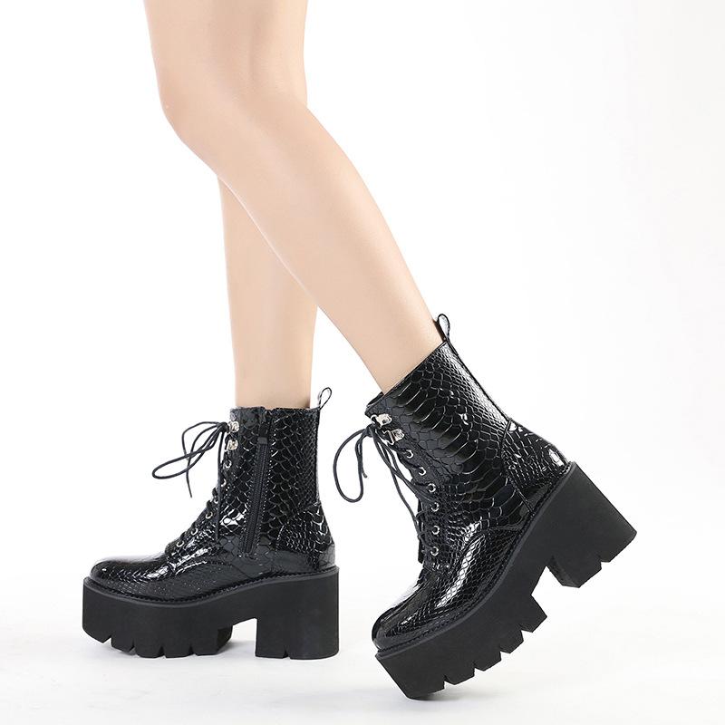 

Large Size Women s Boots Thick Heel Platform Short Boots Women s Front Lace-Up Muffin Sole Martin Boots 43