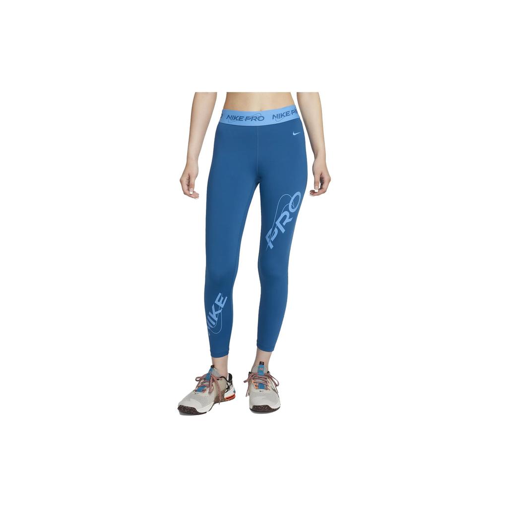 Nike Pro Logo Print High-Waisted Slim Fit Sports Leggings Women Leggings Industrial-Blue FB5488-457