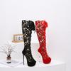 Sexy Club Hollow Over The Knee Cool Boots Lace Up Open Toe Roman 16 Cm Ultra High Heel Sandals Women's Platform Shoes