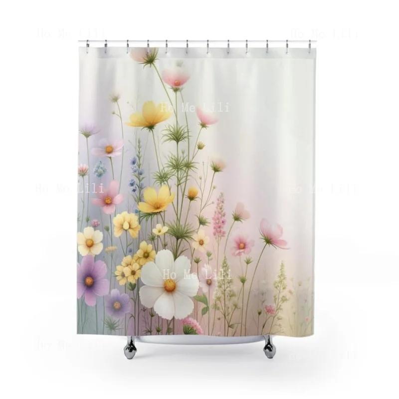 Wildflower Shower Curtains Housewarming Gift Home Botanical Curtain Wildflowers Decor Floral Bathroom Flowers W90xH180cm