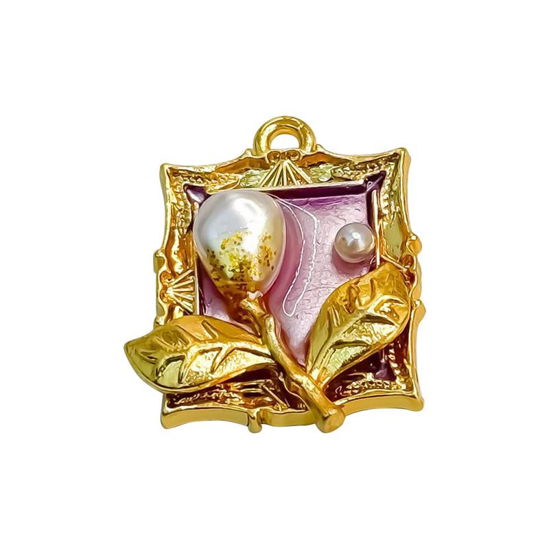 Stainless Steel Charms Vintage Oil Painting Pearls Flowers Pendants Beads Earrings Necklace Jewelry DIY Making for Woman Gift