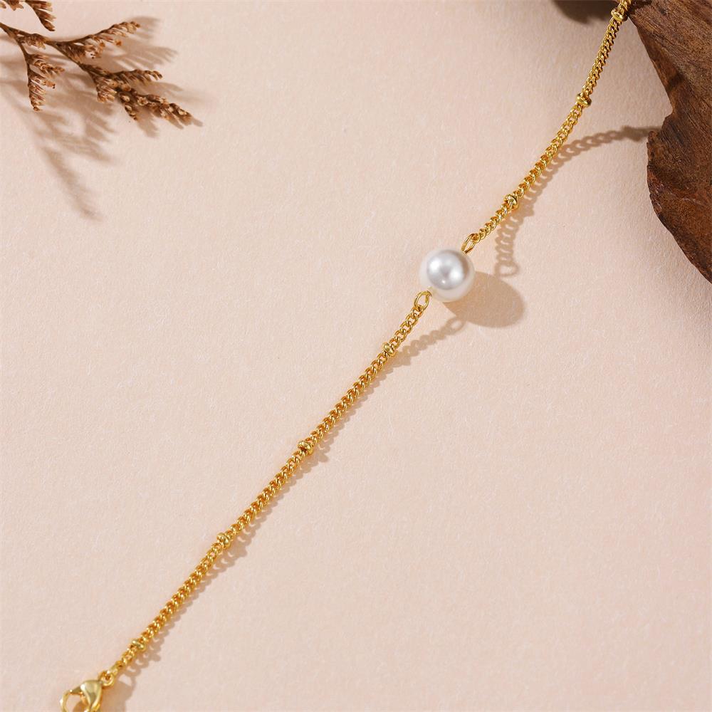 New Minimalist Single Imitation Pearl Bracelet Stainless Steel Hypoallergenic Chain Bead Bracelets Elegant Jewelry Gift for Her