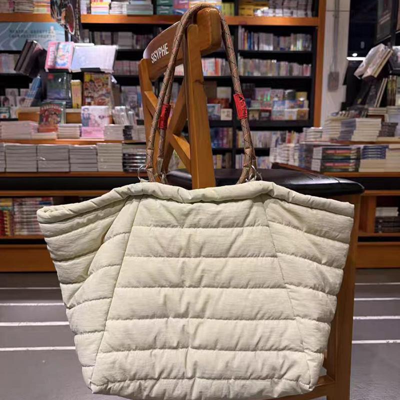 Quilted Padded Shoulder Bag Waterproof Nylon Large Capacity Tote Bag Women's Casual Lightweight Handbag Simple Shopping Bag