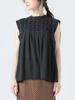 Beams Heart Smocking French One Size Women's S/S Blouse, Black,