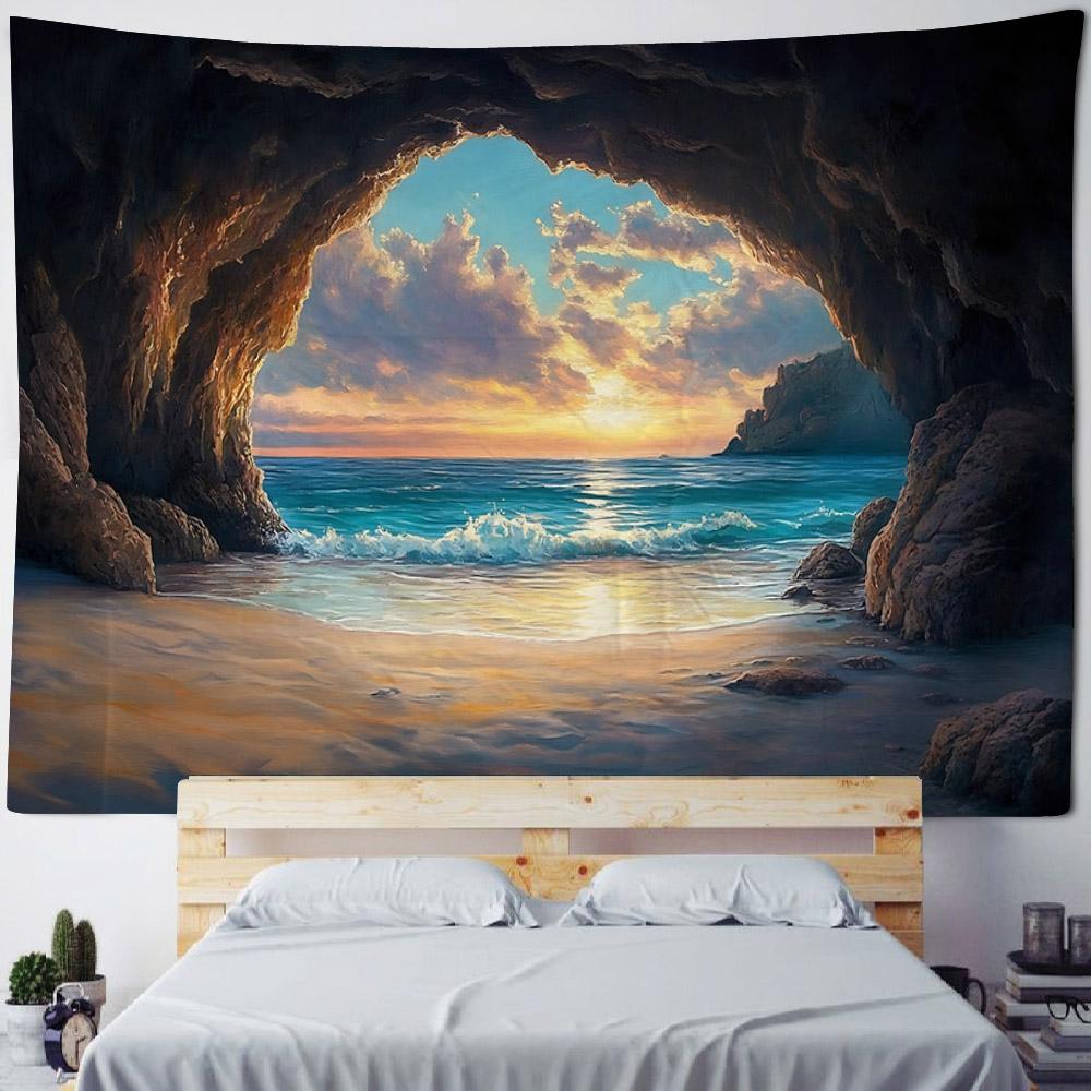 Sea View Oil Painting Tapestry Wall Hanging Living Room Bedroom Office Aesthetic Decoration Mural Home Background Hanging Cloth