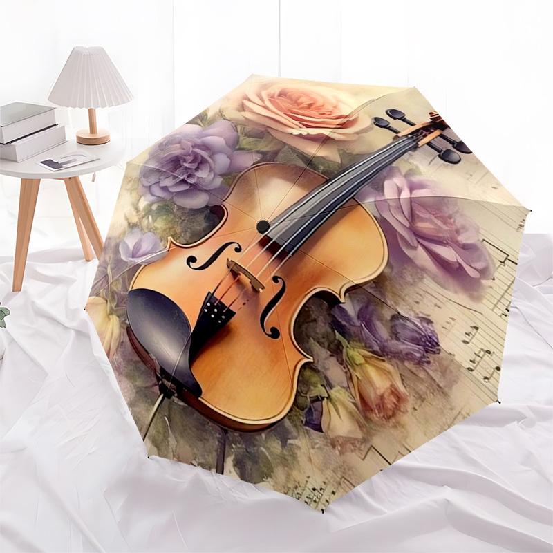 

1pc Violin with Roses and Sheet Music Background Umbrella with Plastic Handle,Suitable for All Seasons Home Travel Outdoor Umbrellaptys31033