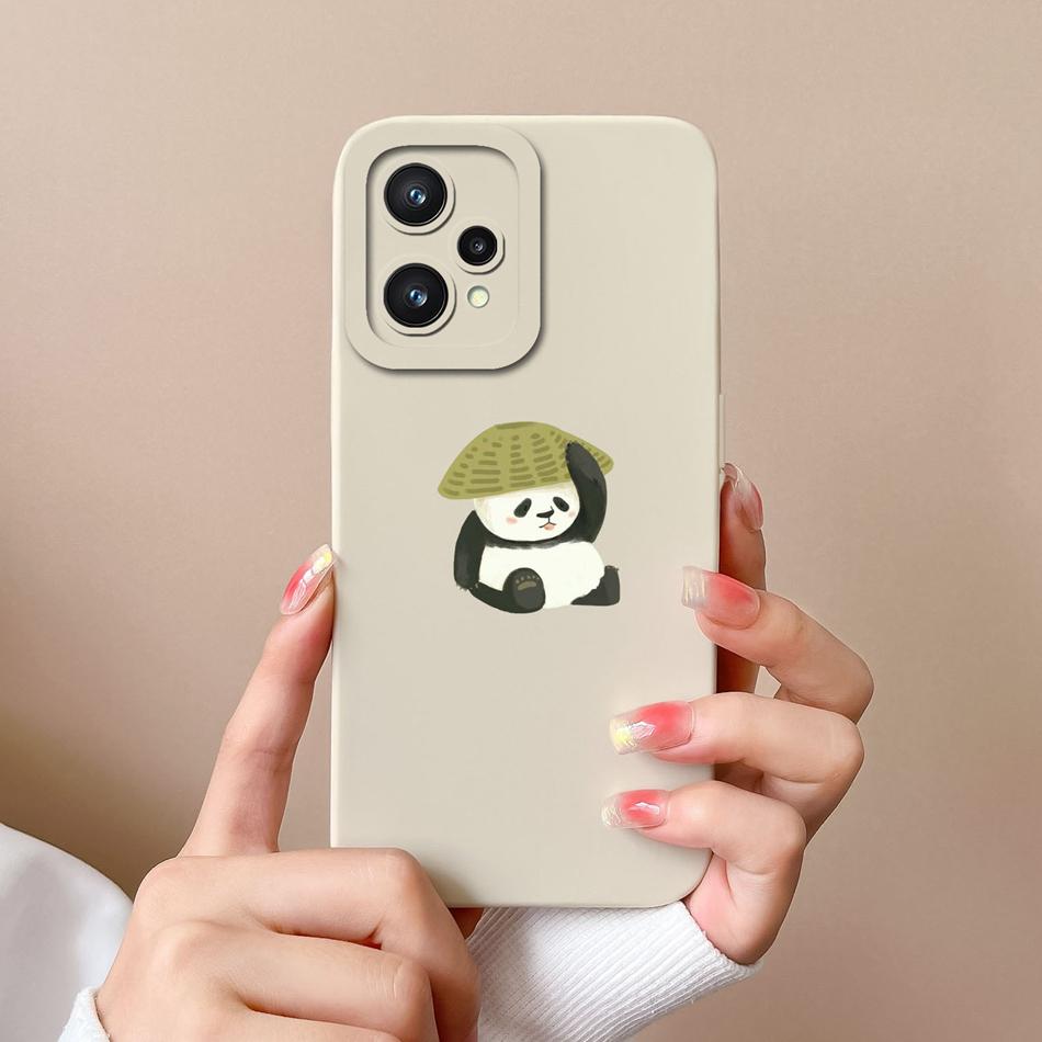 Mini Panda Case For Realme 9 Pro Plus Candy Painted Soft Cover For Oppo Realme9 Lens Protection Liquid Silicone Phone Shell Capa