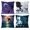 Black and White Dragon Love Heart Cushion Cover Pattern Printed Pillowcase for Living Room Sofa Cushion Cover & Bedroom Decor