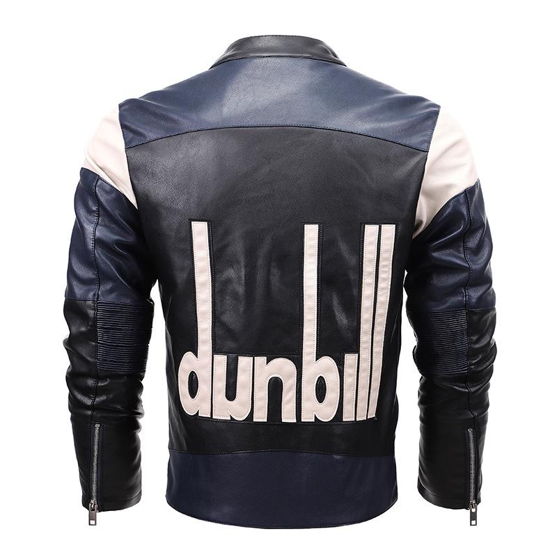 Autumn and Winter New Men's PU Leather Jacket Thin Locomotive Leather Jacket Trendy Color Matching and Velvet Men's Coat