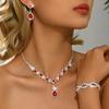 Bridal Wedding Waterdrop Color Diamond Necklace Earrings Bracelet Ring 4-piece Set Party Banquet Full Set Jewelry