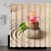 Tenda Doccia Zen da Spiaggia Fiore di Sedum Meditazione Paesaggio Zen Verde Tenda Doccia Impermeabile Set Decorazione Bagno Casa