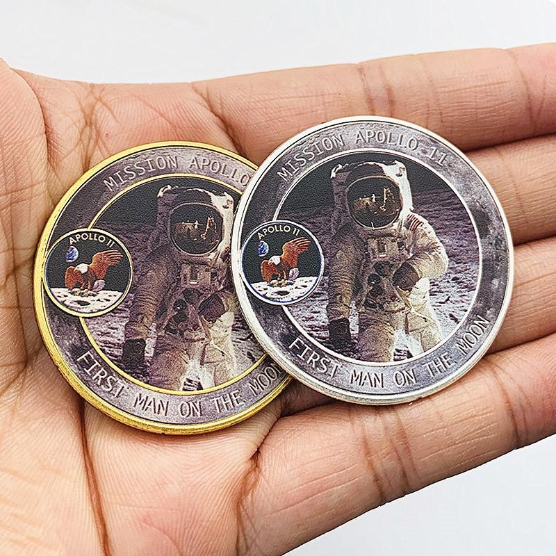 Americký astronaut Apollo, pozlacená malovaná pamětní medaile, hračka, vesmírná zlatá mince, mince astronauta, pamětní mince