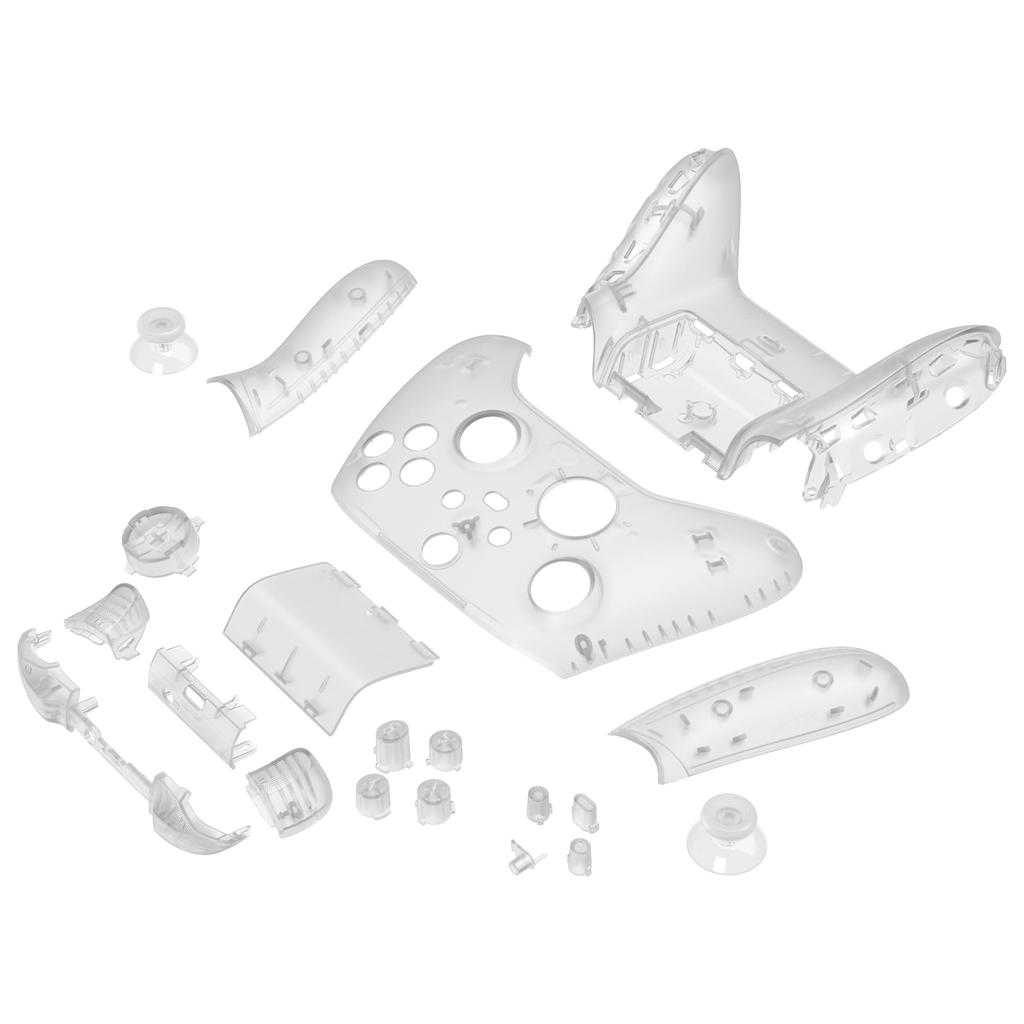 EXtremeRate Conjunto Completo de Botões para Xbox Series X S Transparente Substituição Punho Trilho Lateral Capa Frontal Traseira para Xbox Core Controlador Sem Fio Não em