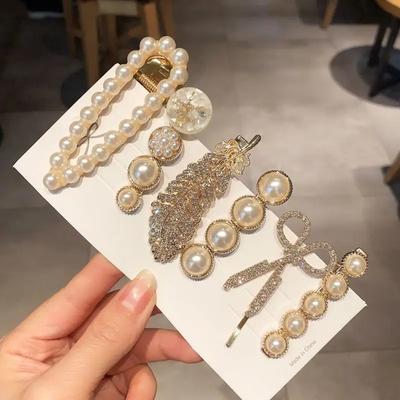6 Stück Simulierte Perle Diamant Haarspangen Elegant Faux Feder Haarnadeln Mode Haaraccessoires für Kostümparty Bankett