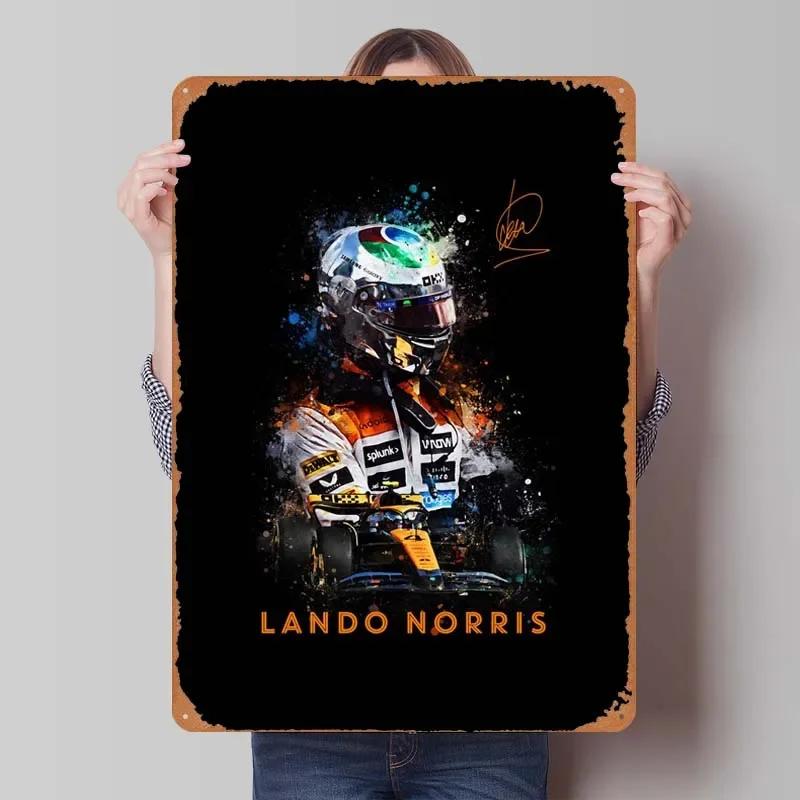 Lando Norris Metallschild Rennposter Dekorative Metallplatten Retro Blechschild für Wandkunst Dekoration Gamer Zimmer Dekoration