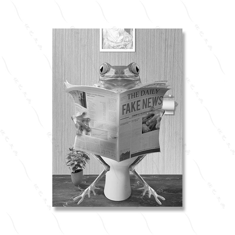 

Смешная лягушка в ванной комнате Печать Искусство Туалет Стена Черно-белый постер Причудливое животное Чтение газеты Холст Картина Комната Домашний декор 21x30cm No Framed