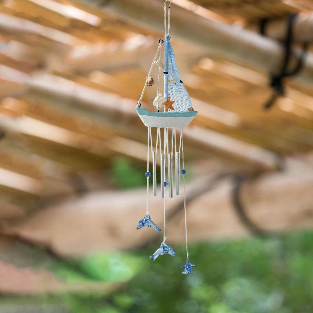 Sailboat Wind Chime Unique Creative Gardening Gift Beach Art Nautical Decor Hanging Pendant Wind Bell for Indoor Window Porch