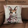 2D Cute Dressed Rabbits Pillowcase For Home Decor Pattern Cushion Cover Suitable For Sofa Bedroom Car Pillow Cover