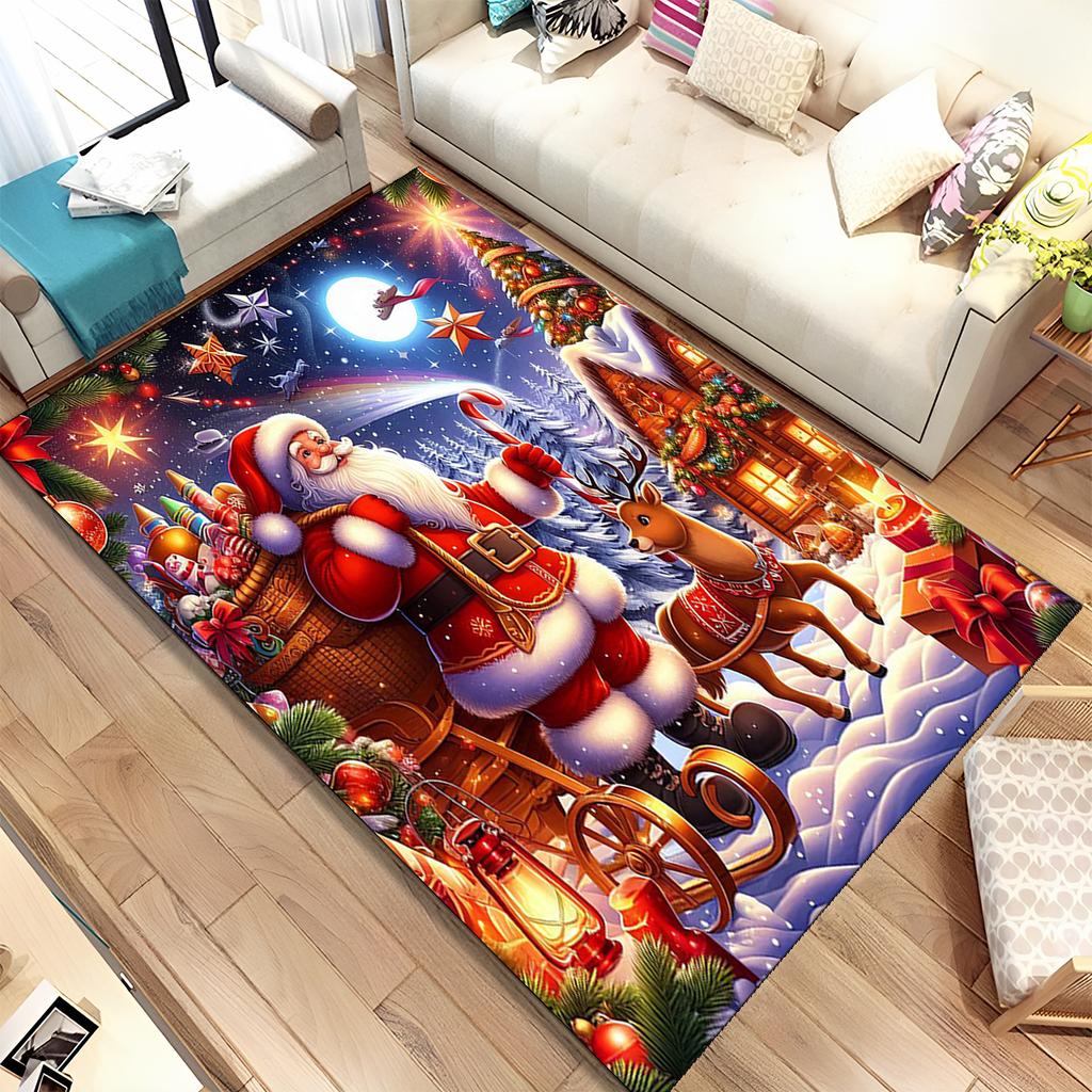 Fofo Pai Natal Árvore de Natal Feliz Desenho Animado Festival Tapete de Presente para Sala de Estar Quarto Casa Decoração de Sofá, Antiderrapante
