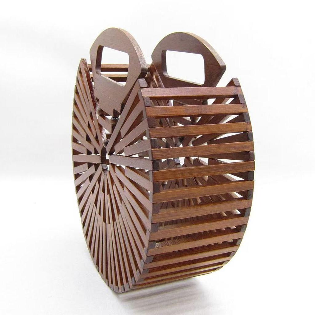 Bamboo Woven Beach Bag - European & American Style Round Retro Design